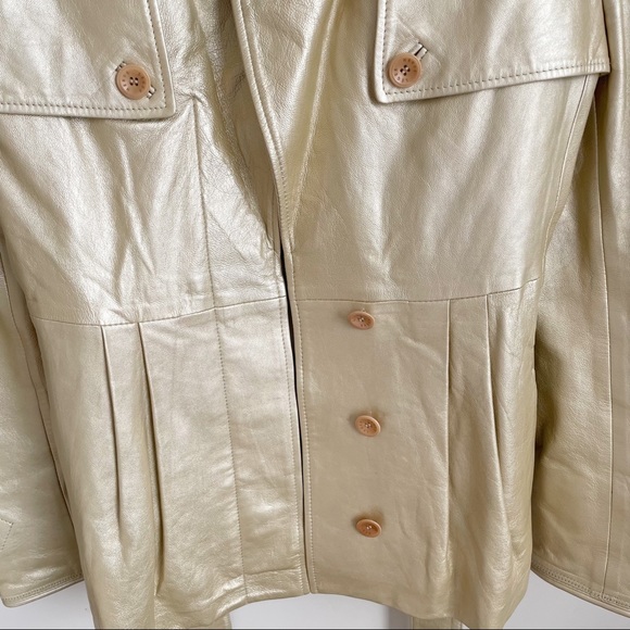 HERVE LEGER  Gold Leather Coat with beautiful lining - Picture 5 of 11
